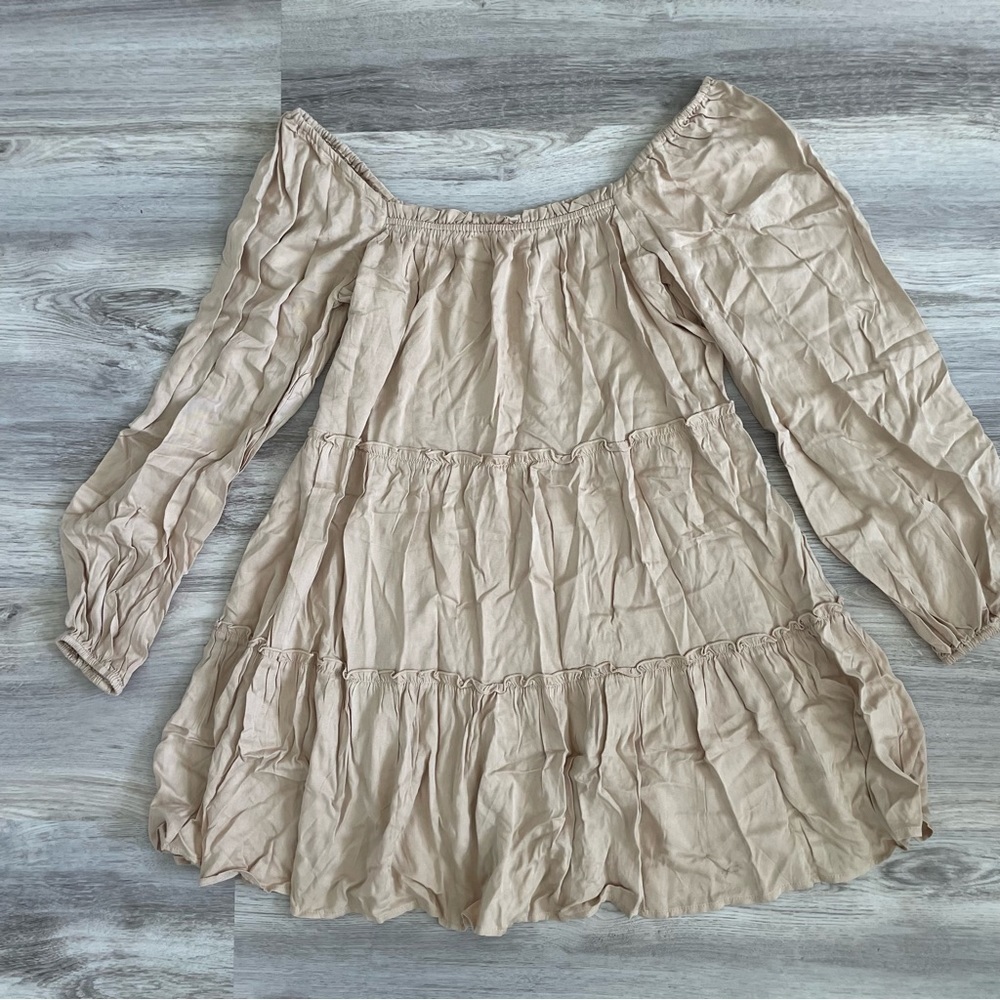 Lelis Shoulders Off Mini Dress Beige Size S
